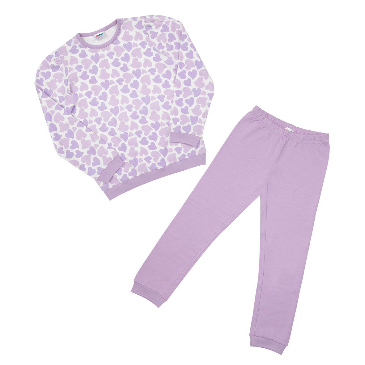Pigiama lungo bimba due pezzi lilla stampato - Mawi