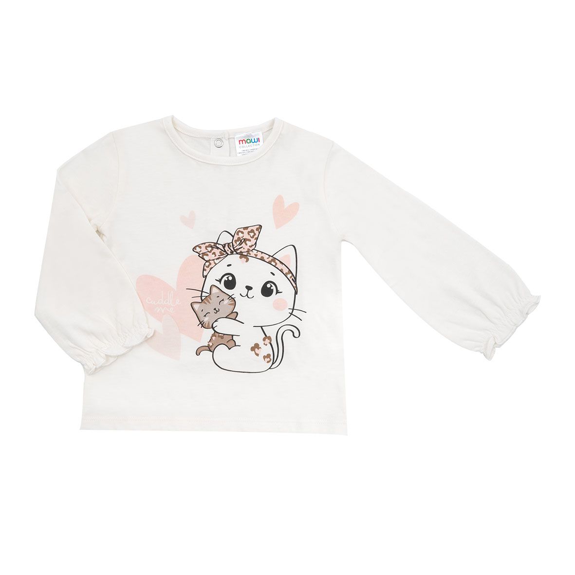 Maglia jersey manica lunga bimba bianca stampa tenero micio - Mawi