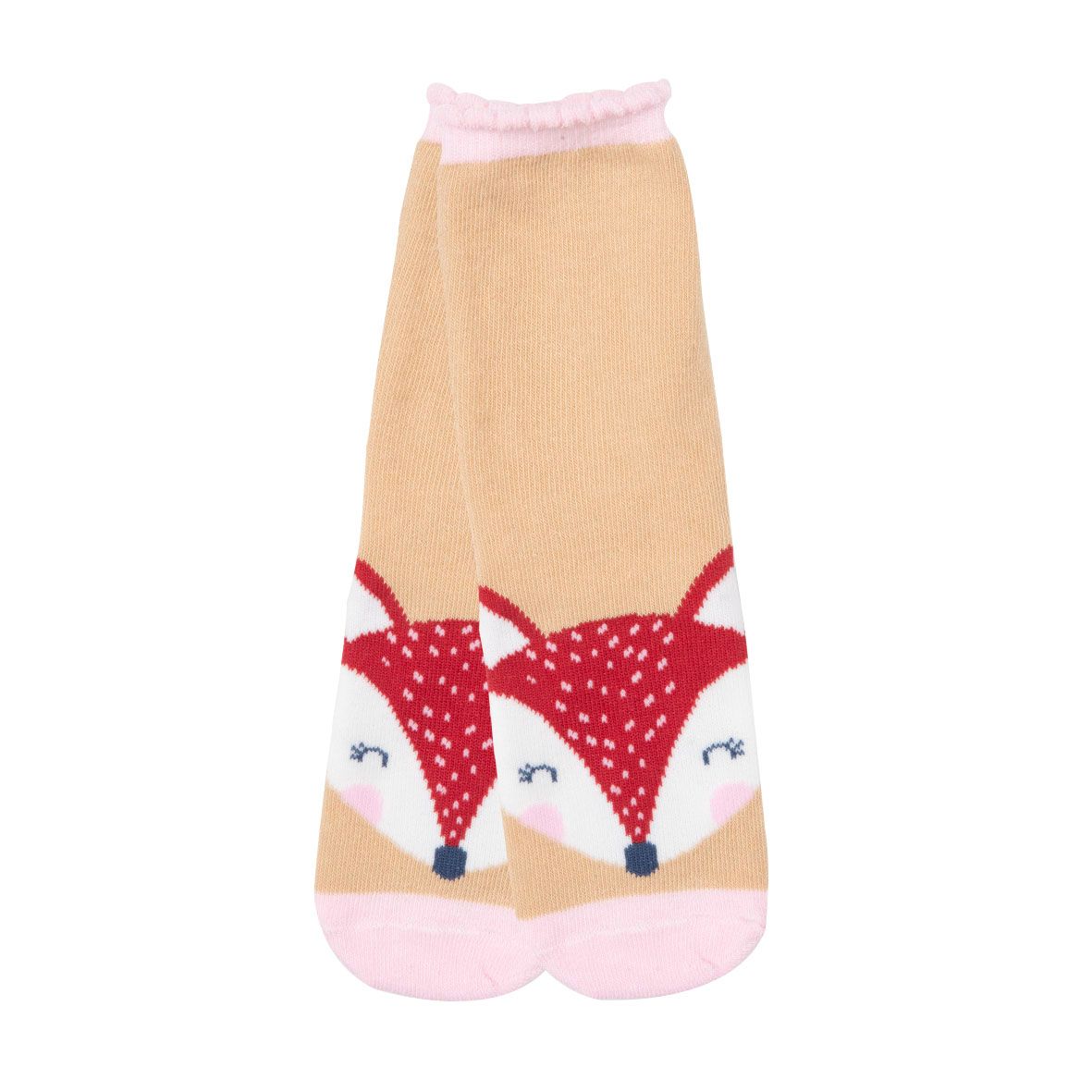 Set 2 paia di calze antiscivolo bimba rosa e beige stampate - Mawi