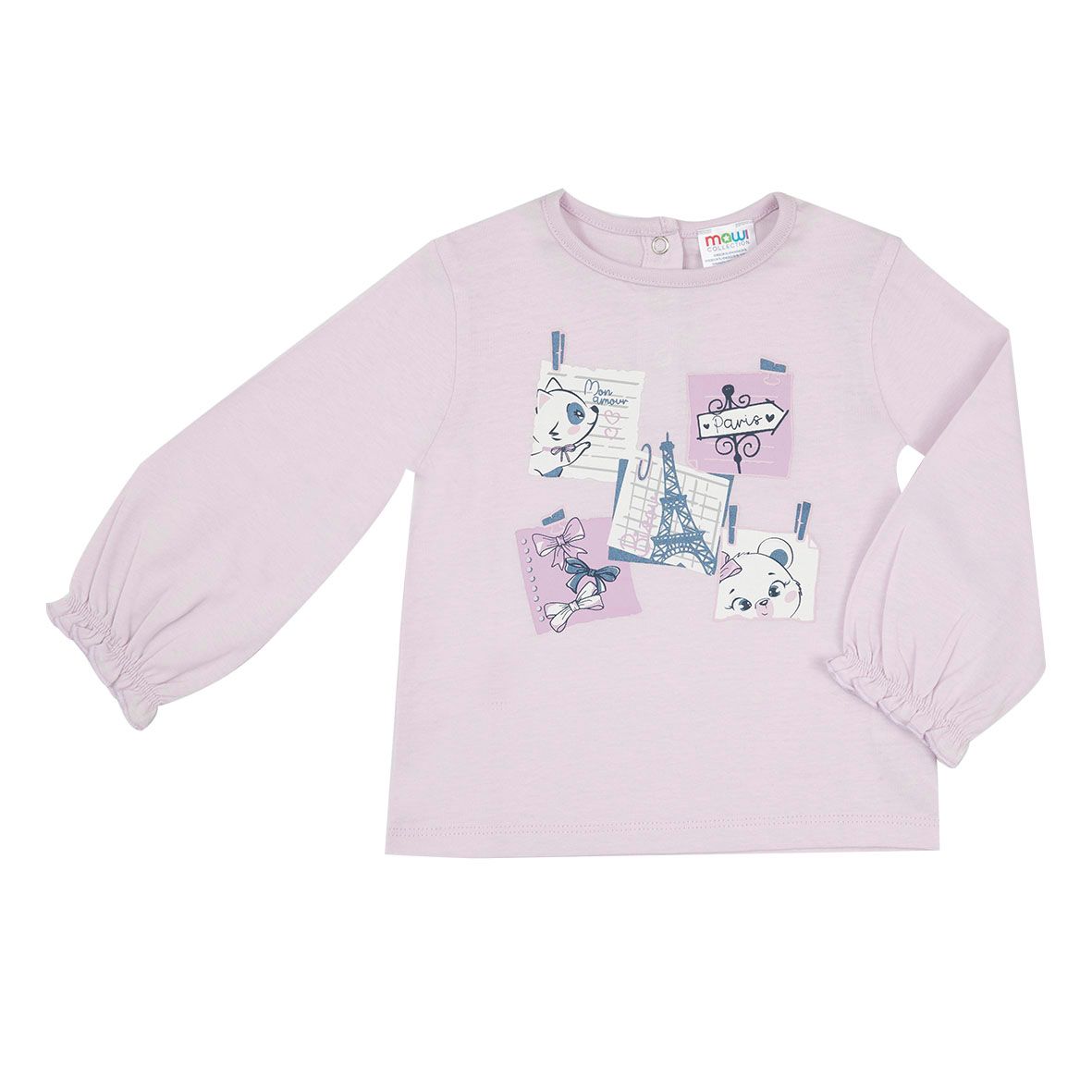 Maglia jersey manica lunga bimba rosa stampa "paris" - Mawi