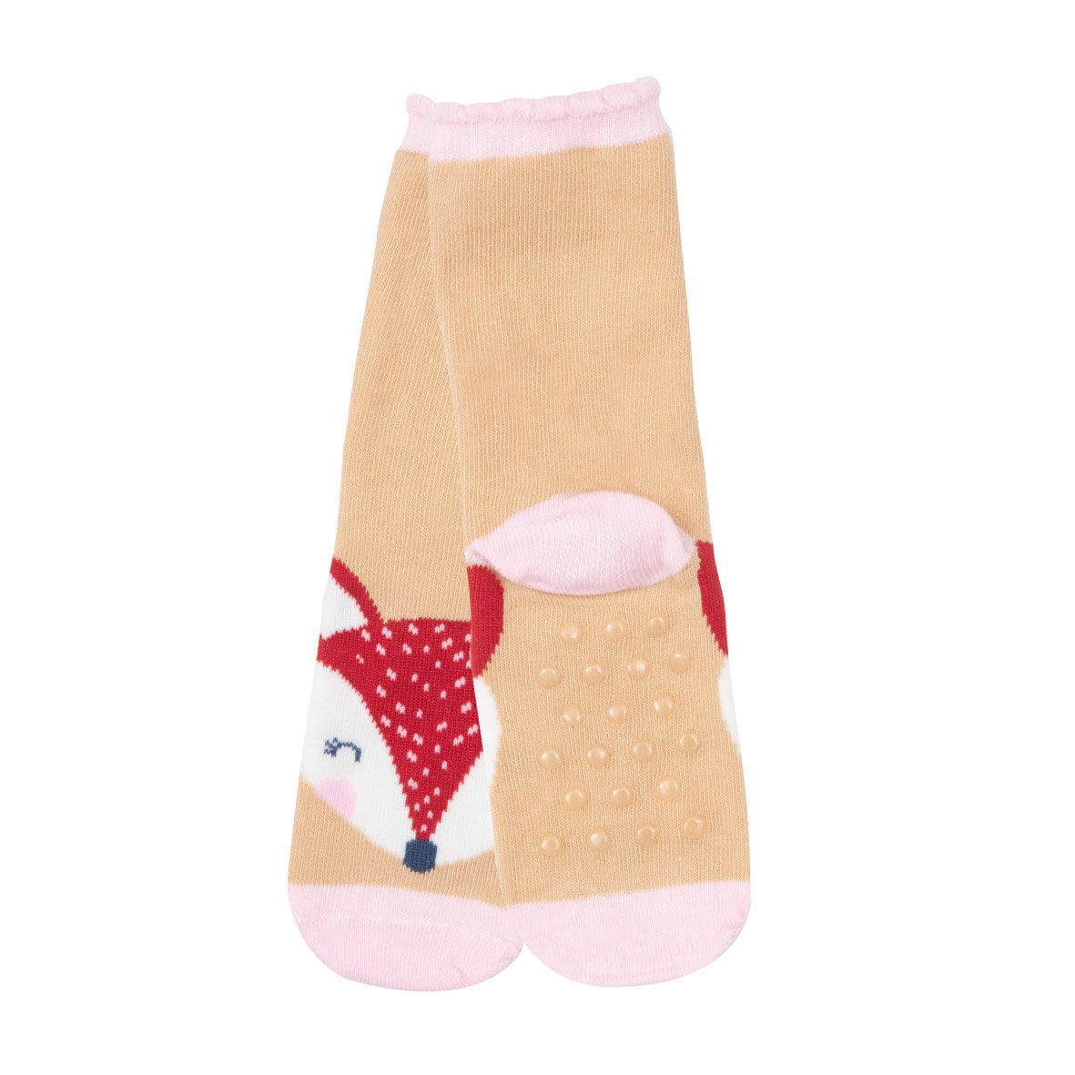 Set 2 paia di calze antiscivolo bimba rosa e beige stampate - Mawi