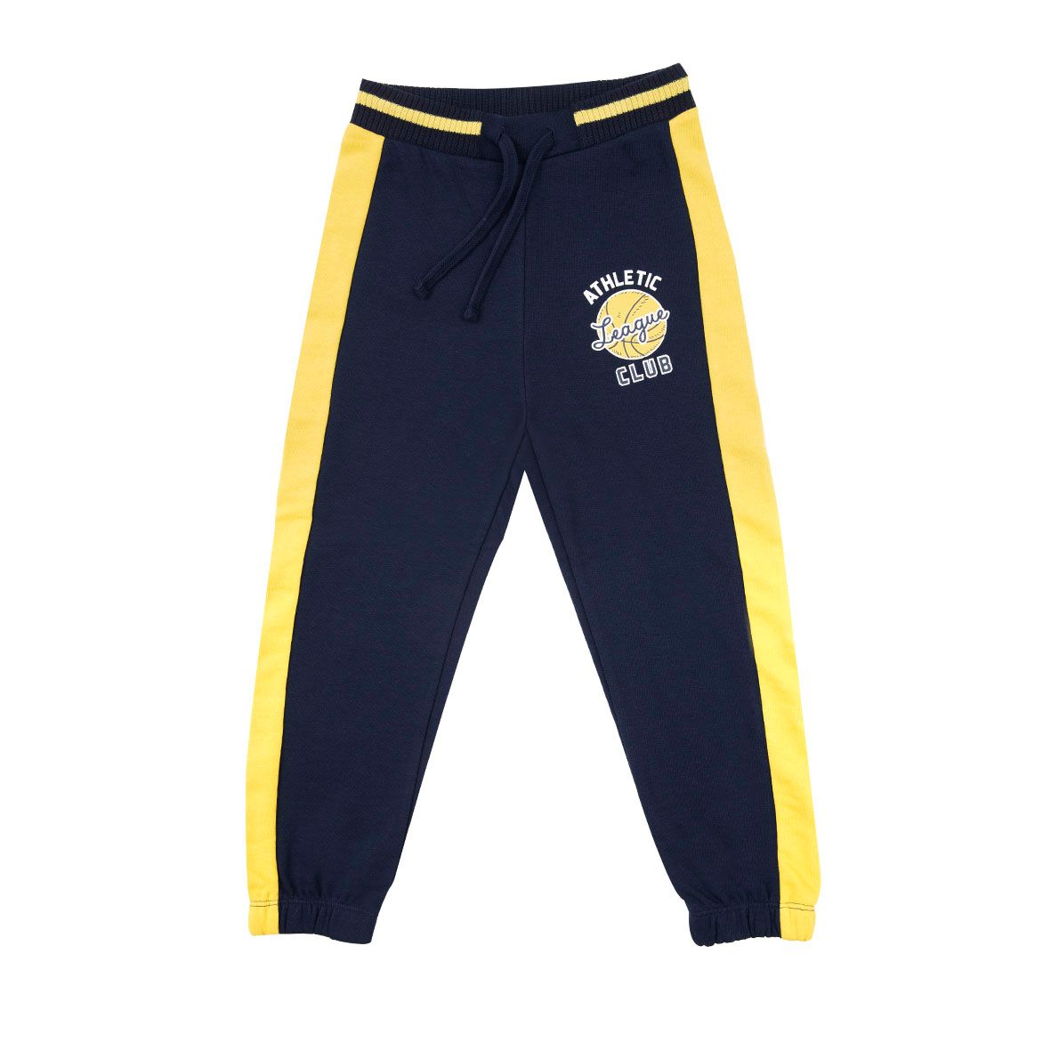 Pantalone felpato bimbo blu/giallo stampato - Mawi