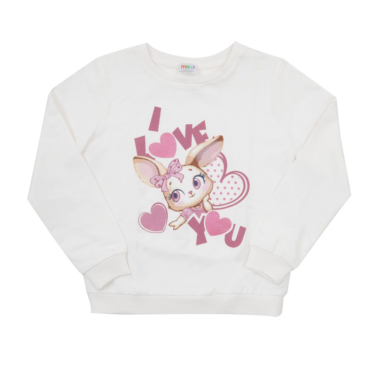 Maglia jersey manica lunga bimba rosa stampa "i love you" - Mawi