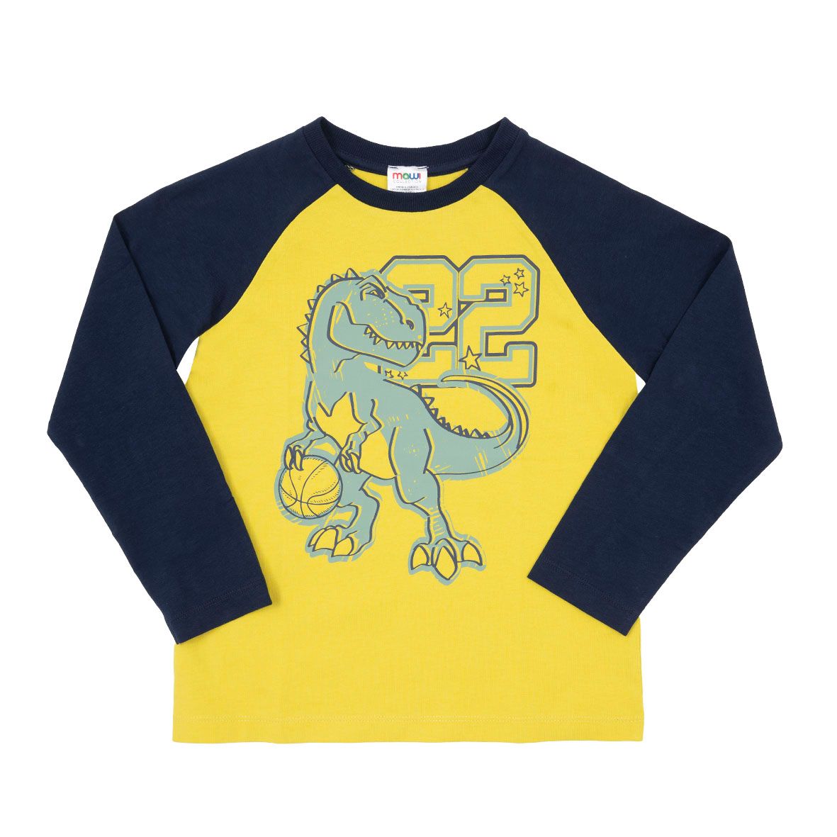 Maglia jersey manica lunga bimbo blu/giallo "dino" - Mawi