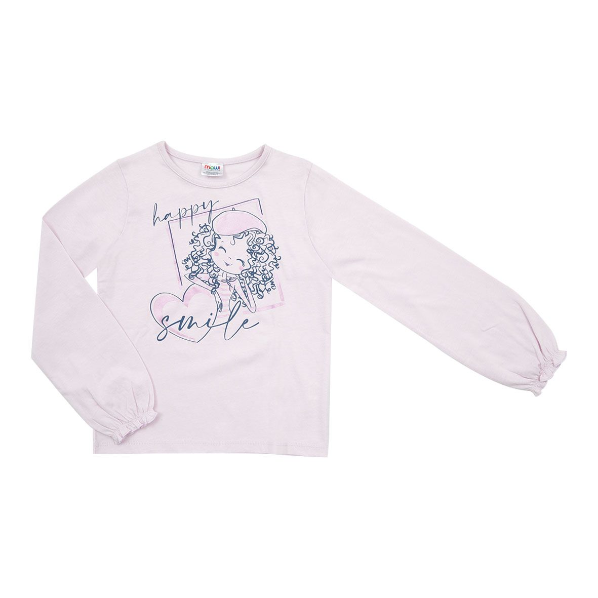 Maglia jersey manica lunga bimba rosa stampa "happy smile" - Mawi