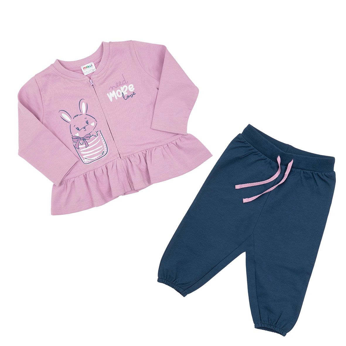 Set due pezzi maglia + pantalone bimba rosa/blu con zip - Mawi
