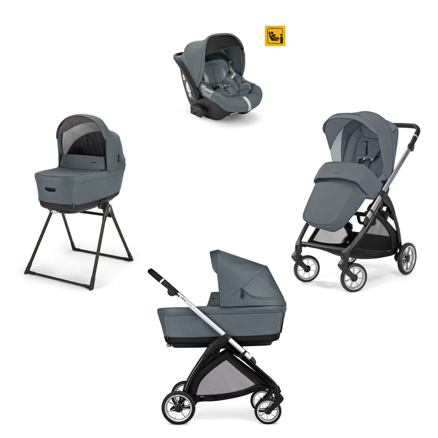 Electa system quattro colore union grey con telaio silver black e seggiolino darwin infant - inglesina - Inglesina