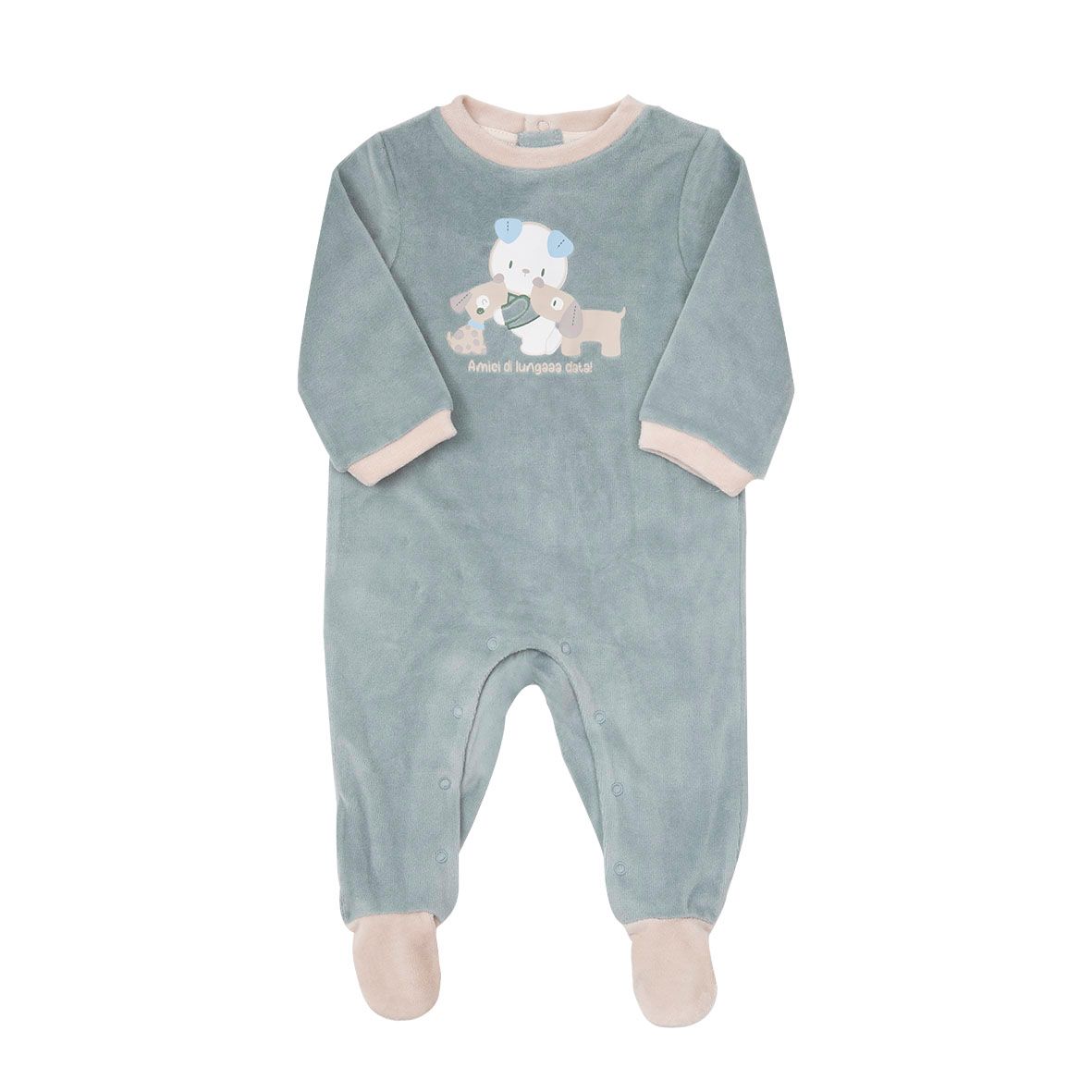 Tutina di ciniglia bimbo verde stampa orso/cane - Mawi