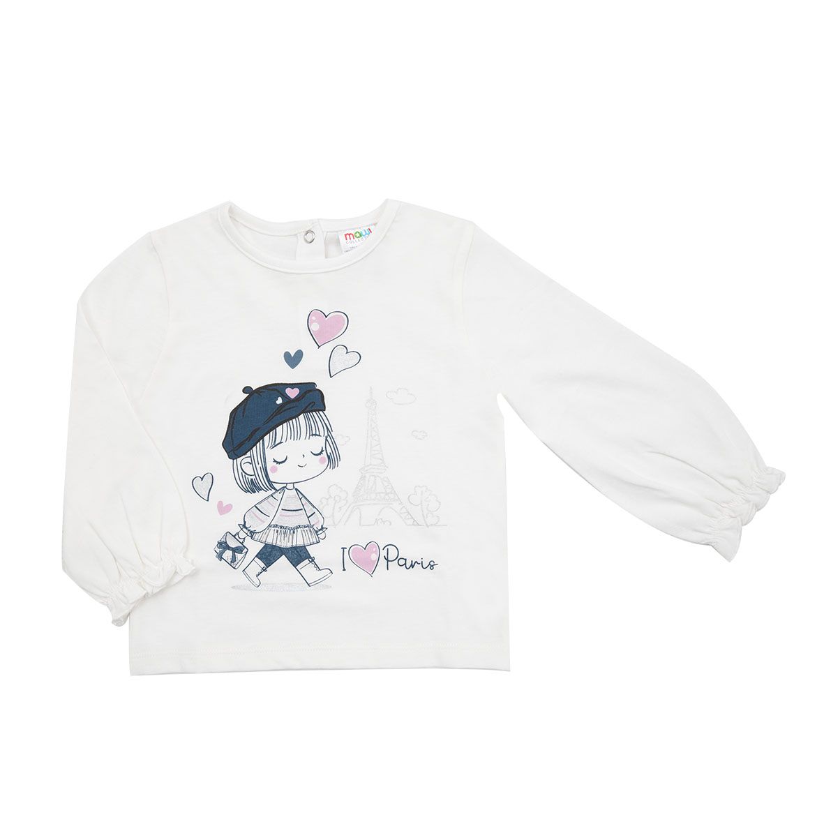 Maglia jersey manica lunga bimba bianca stampa "paris" - Mawi