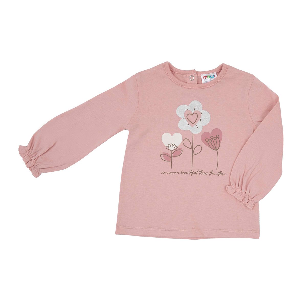 Maglia jersey manica lunga bimba rosa stampa fiori - Mawi