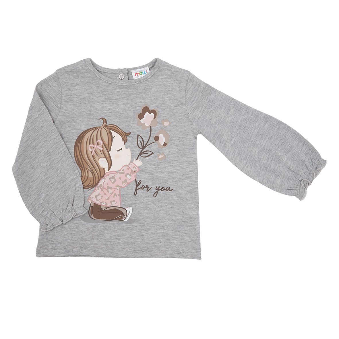 Maglia jersey manica lunga bimba grigia stampa "dolce bimba" - Mawi