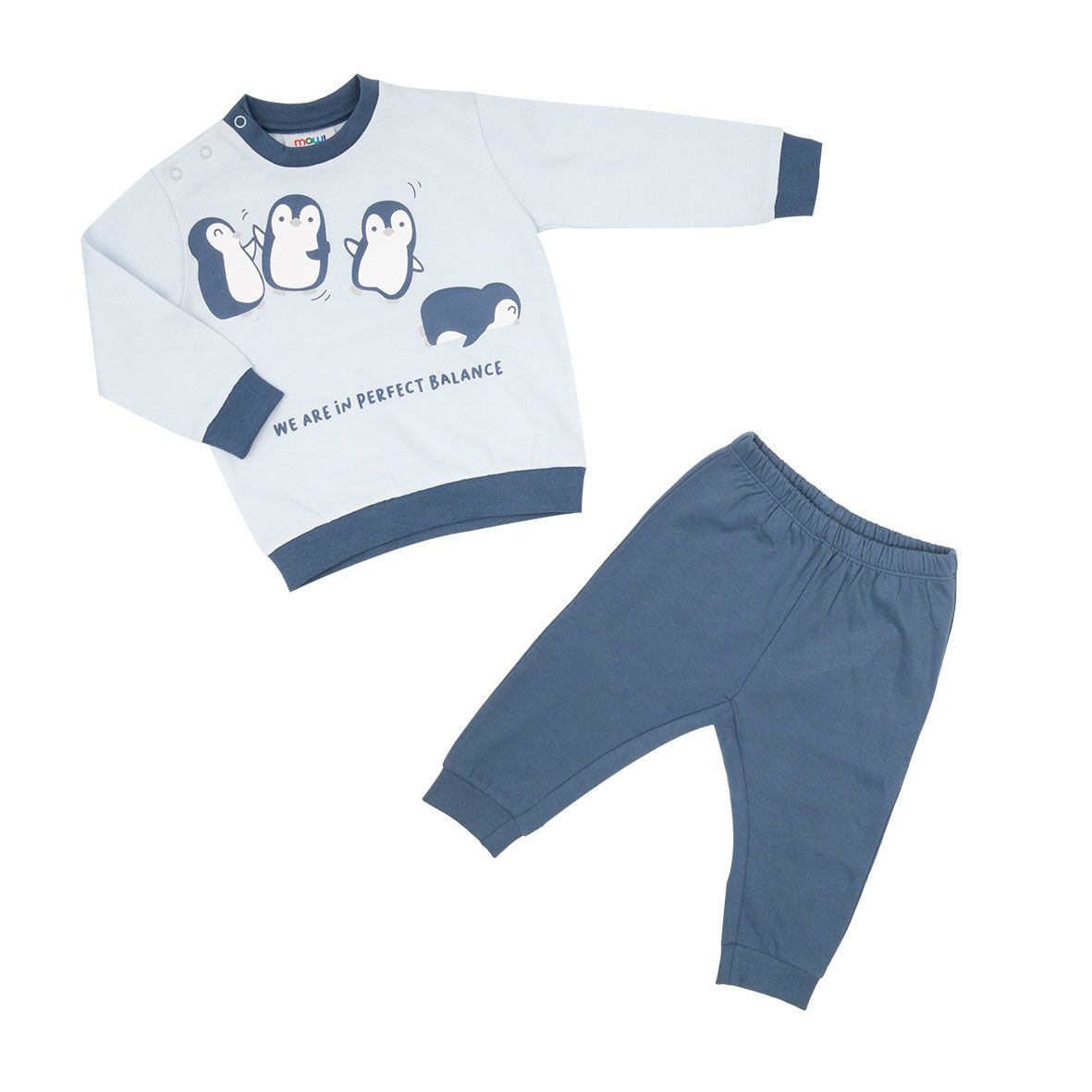 Pigiama due pezzi bimbo blu "pinguini" - Mawi