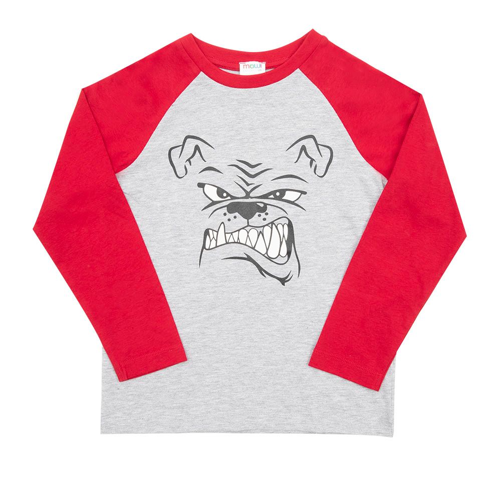 T-shirt maniche lunghe bimbo grigio/rosso stampa "dog" - Mawi