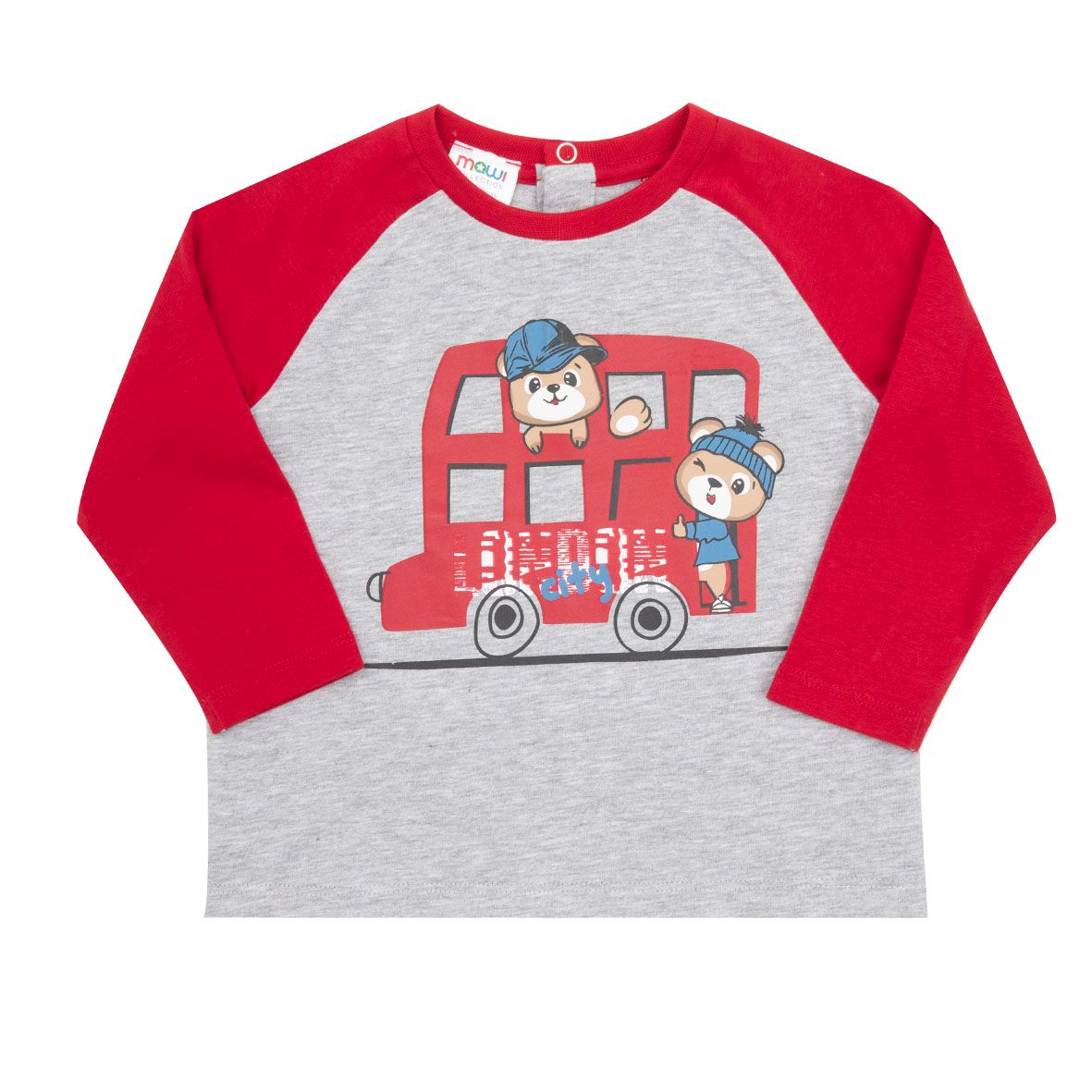 T-shirt maniche lunghe bimbo grigio/rosso stampata - Mawi