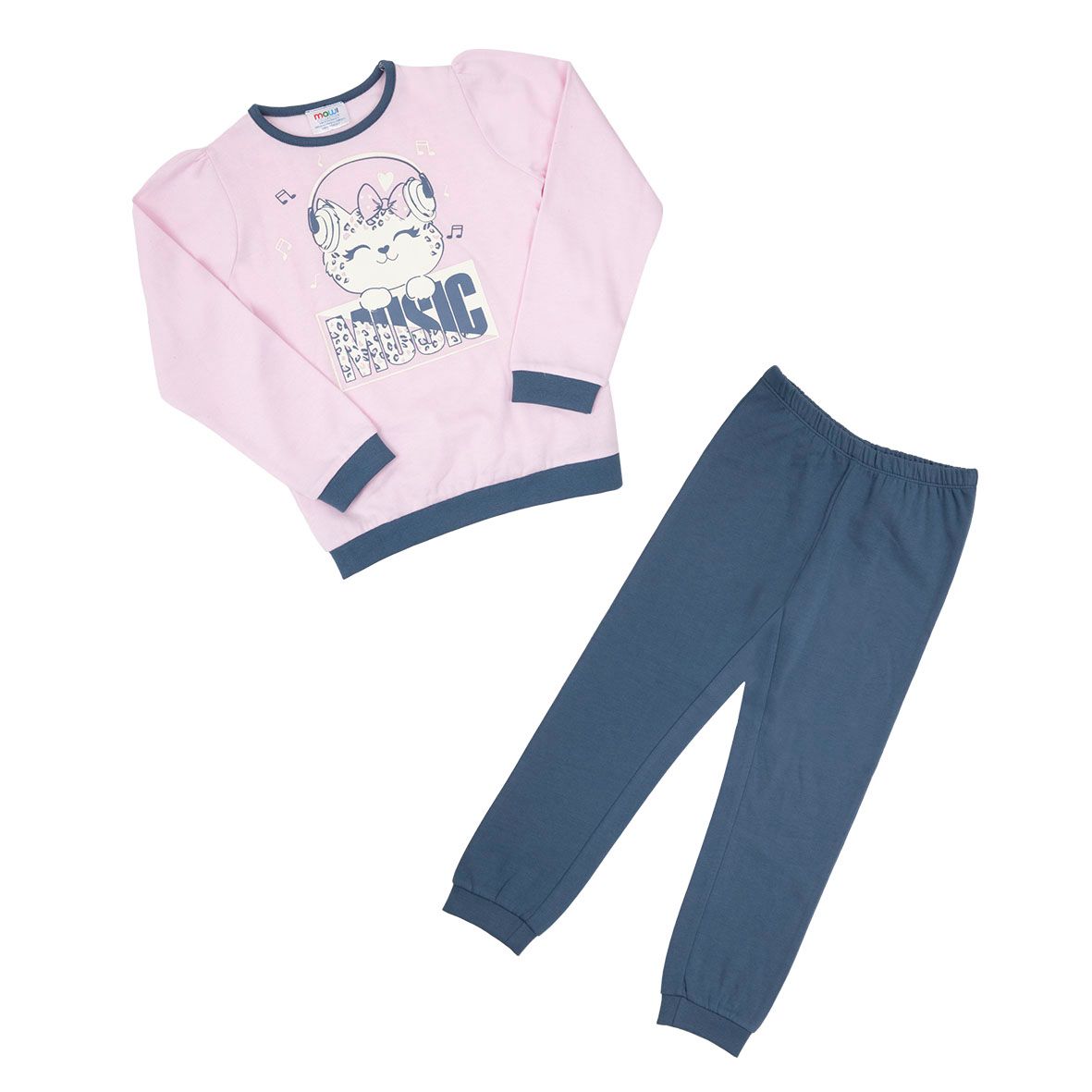 Pigiama due pezzi felpato bimba rosa/blu stampato - Mawi