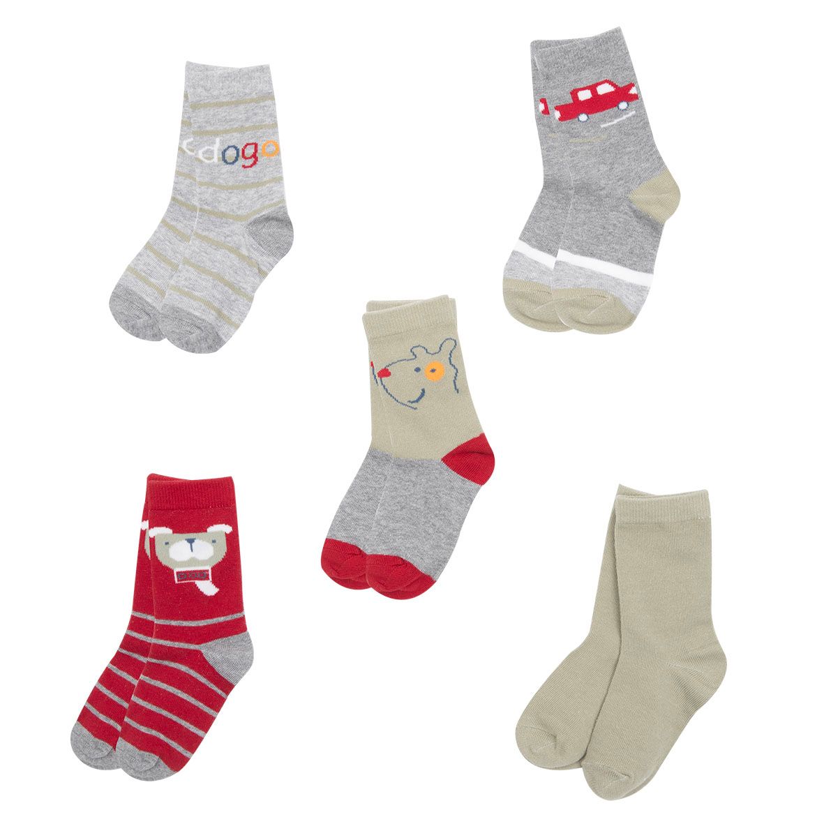 Set 5 paia di calze bimbo grigio e rosso - Mawi