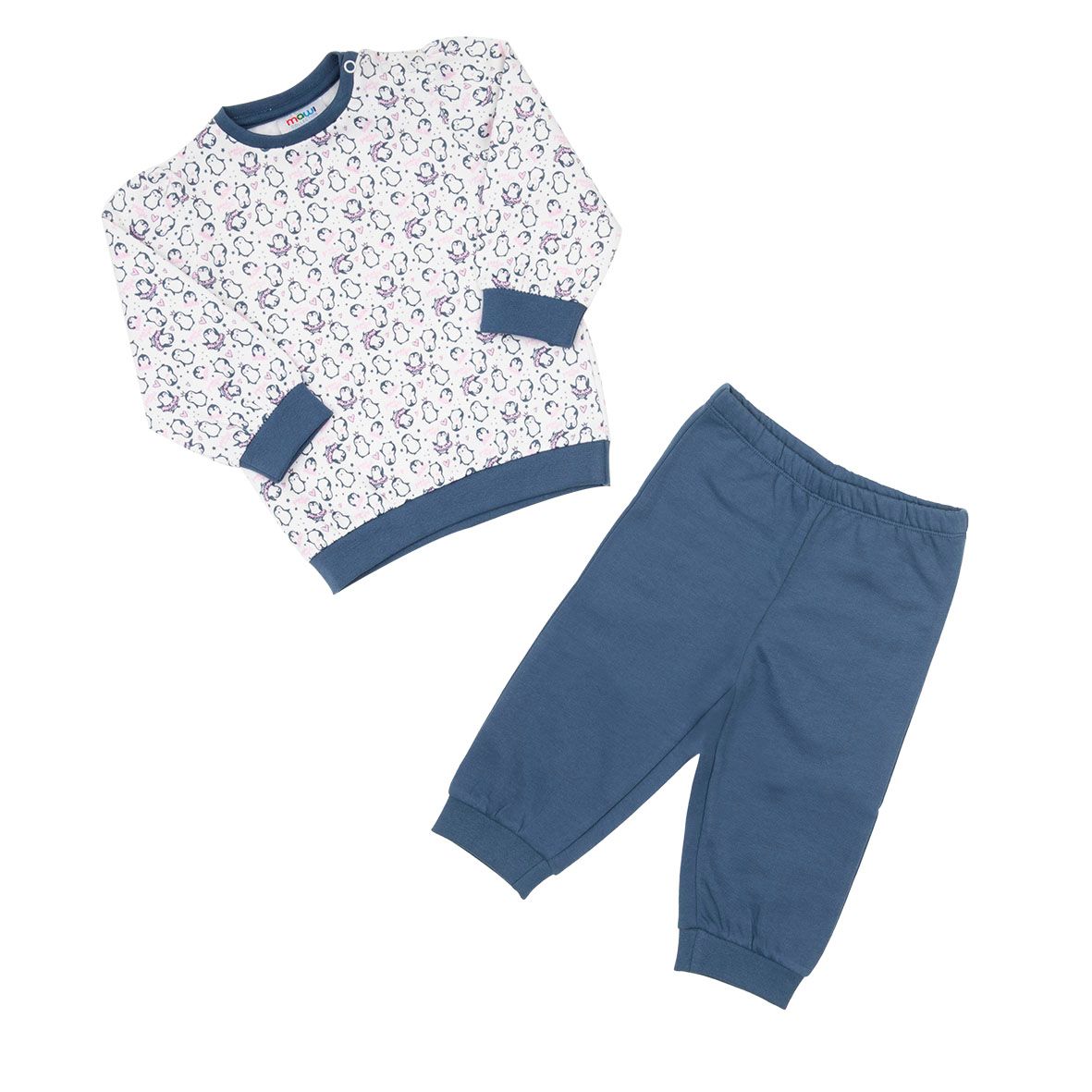 Pigiama due pezzi felpato bimbo bianco/blue stampato - Mawi