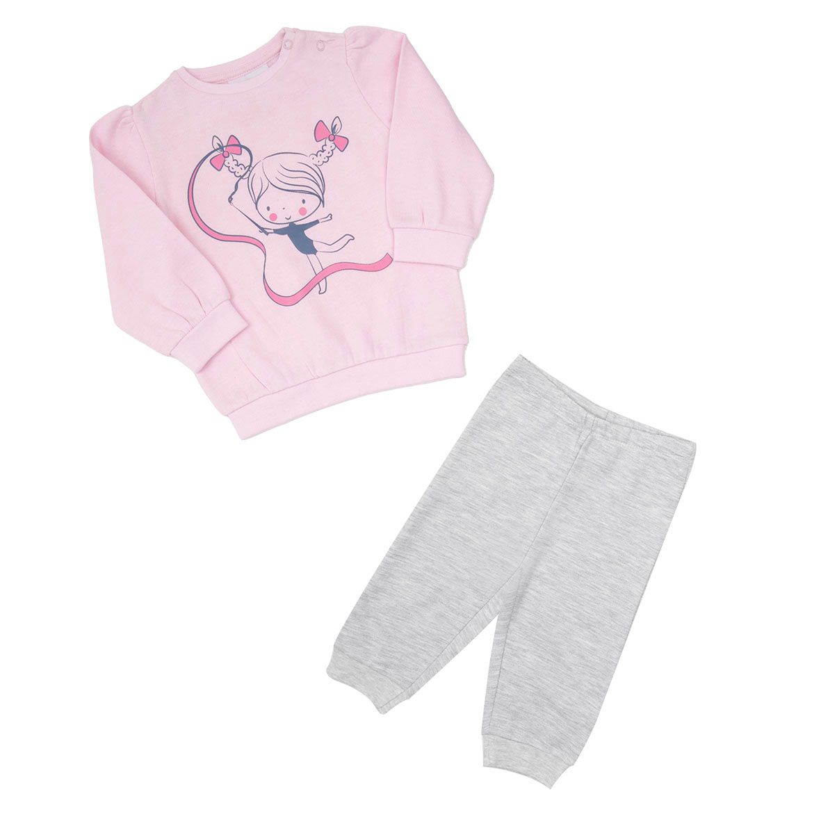 Pigiama due pezzi felpato bimba rosa/grigio stampato - Mawi