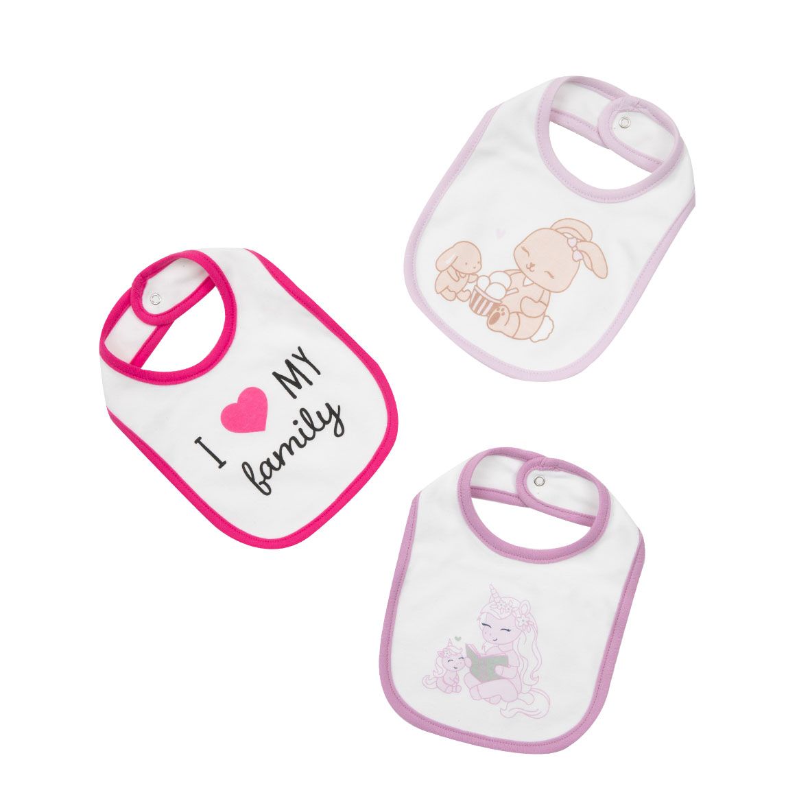 Pack 3 bavaglini bimba bianco/rosa/viola - Mawi