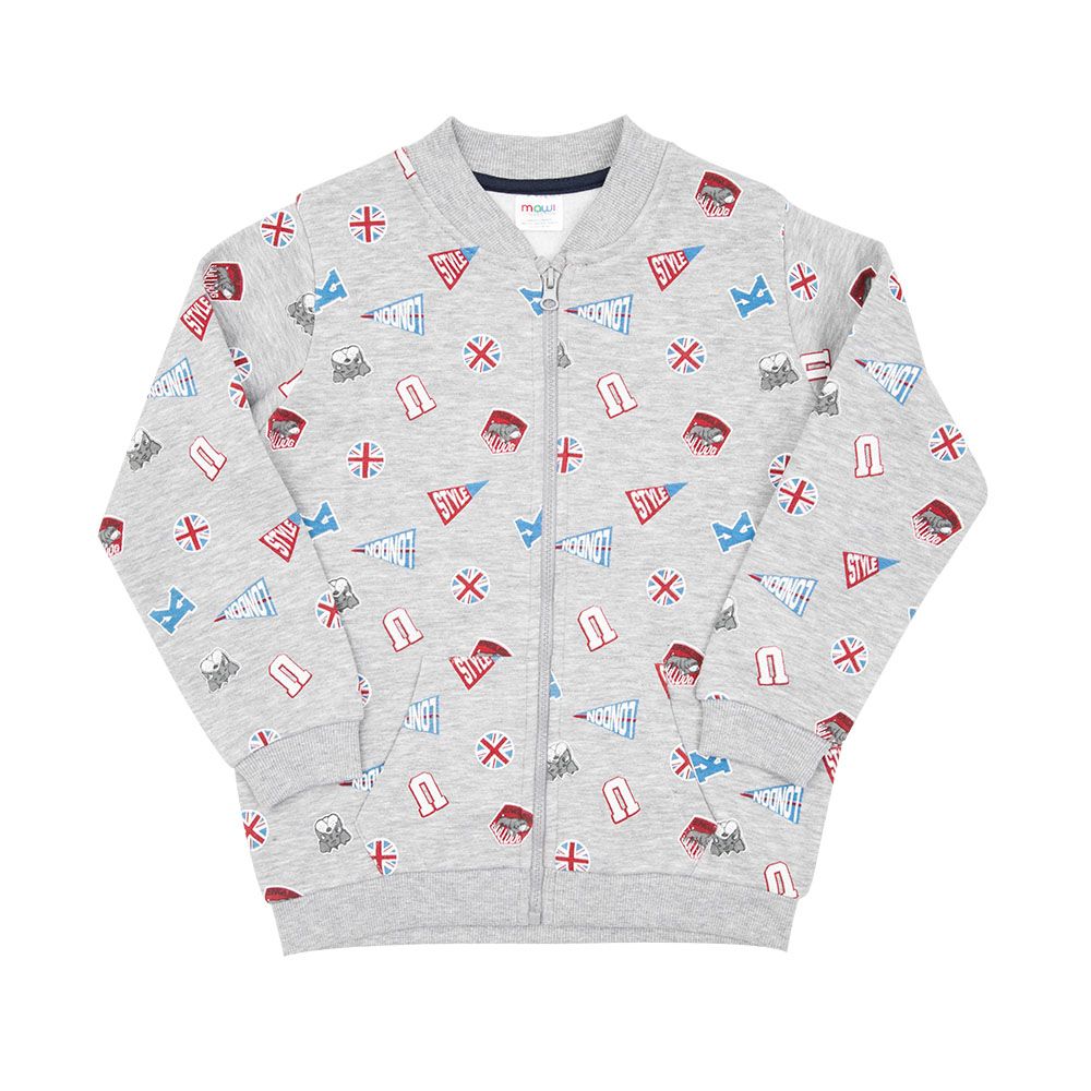 Felpa con zip bimbo grigia stampata - Mawi
