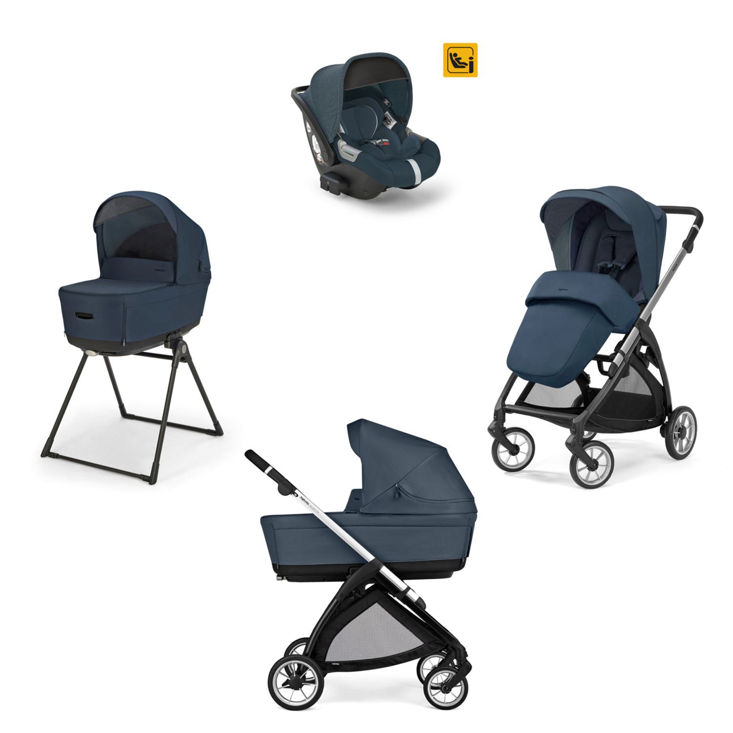Electa system quattro colore hudson blue con telaio silver black e seggiolino darwin infant recline - inglesina - Inglesina