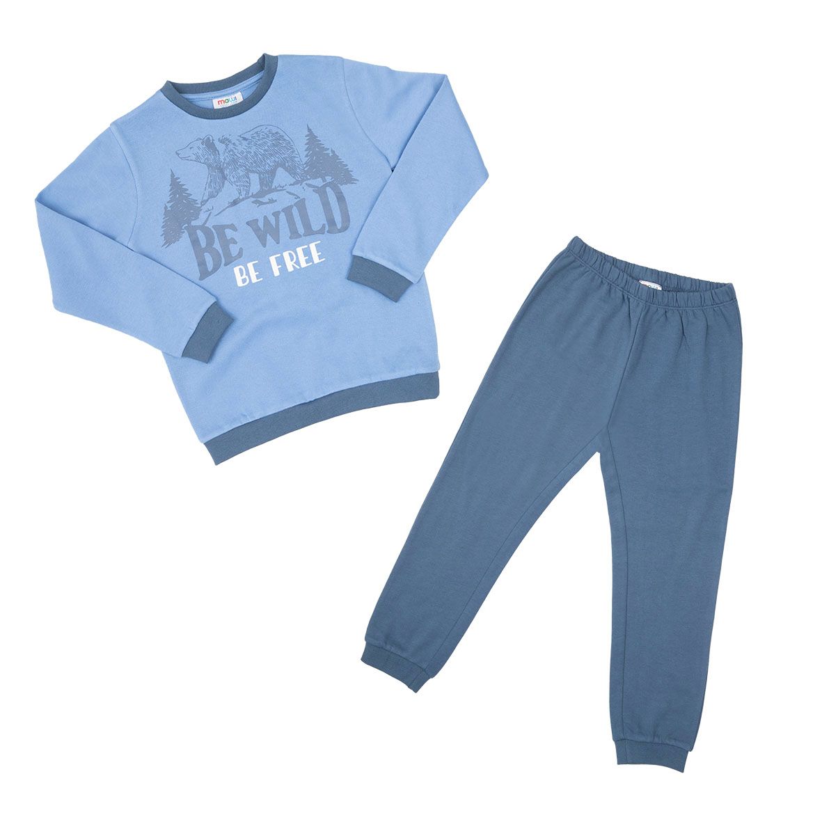 Pigiama due pezzi felpato bimbo azzurro/blu stampato - Mawi