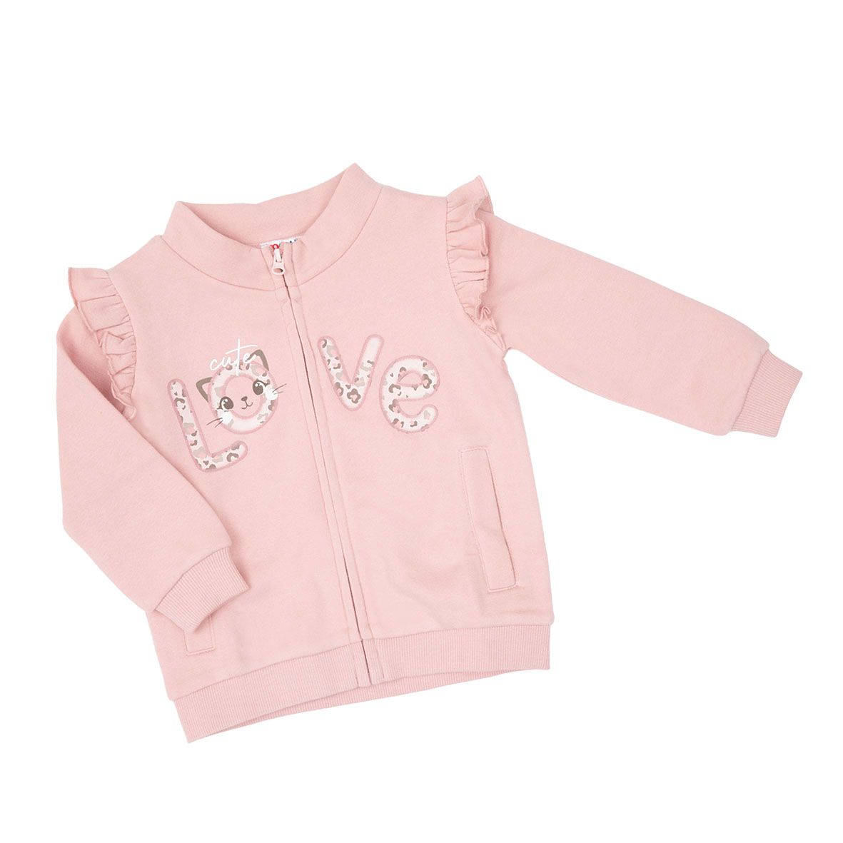 Felpa bimba rosa con zip stampata - Mawi