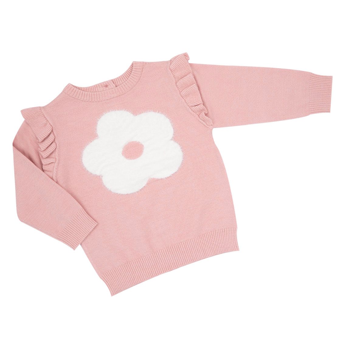 Maglia tricot bimba rosa fiore bianco - Mawi