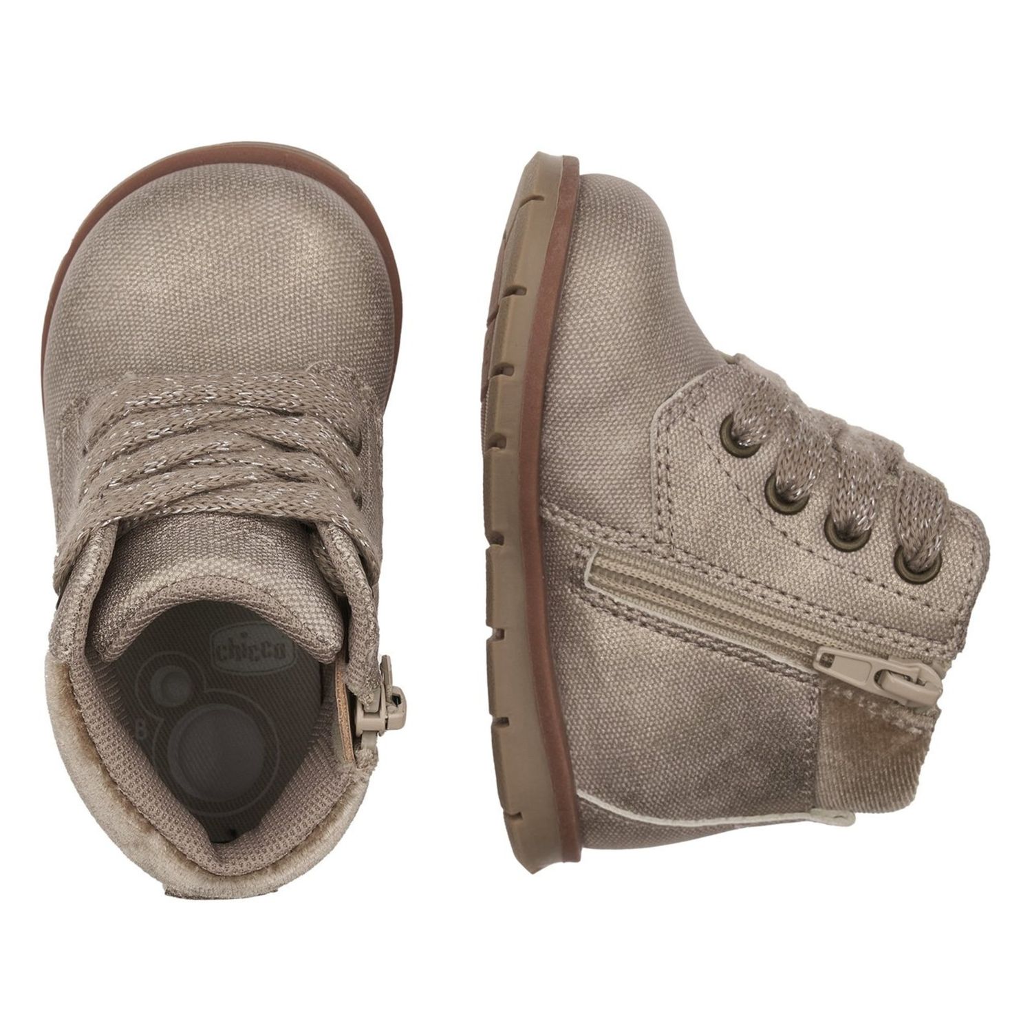 Polacchino formica beige con zip e stringato con fiocco - chicco - Chicco