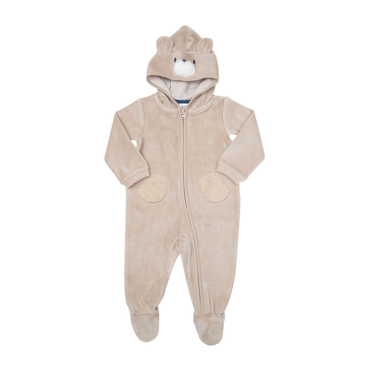 Tutina ciniglia con cappuccio bimbo beige "orsetto" - Mawi