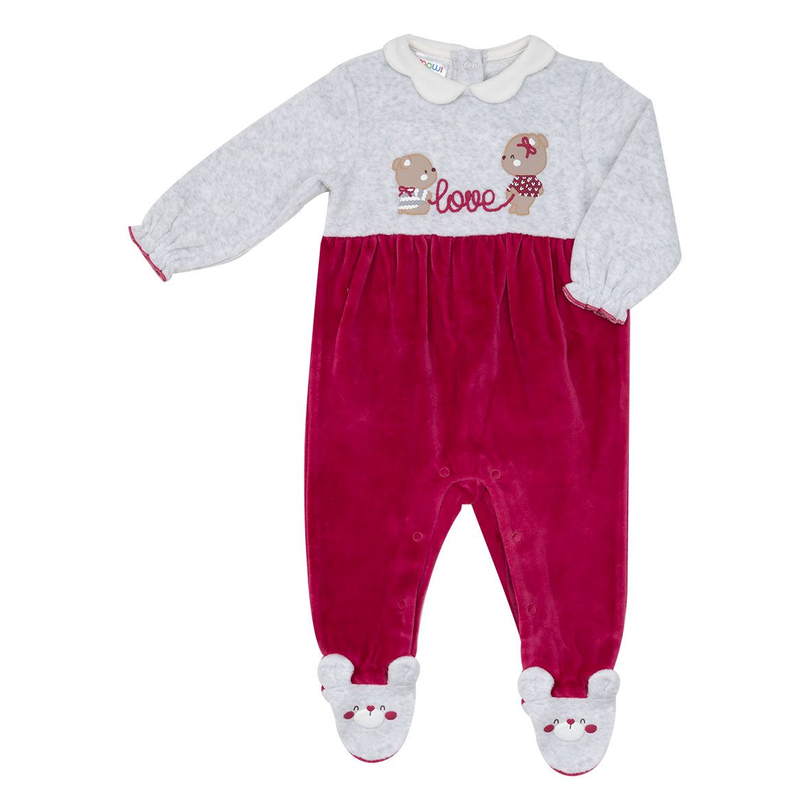 Tutina da bambina rosso/grigia "orsetti" - Mawi