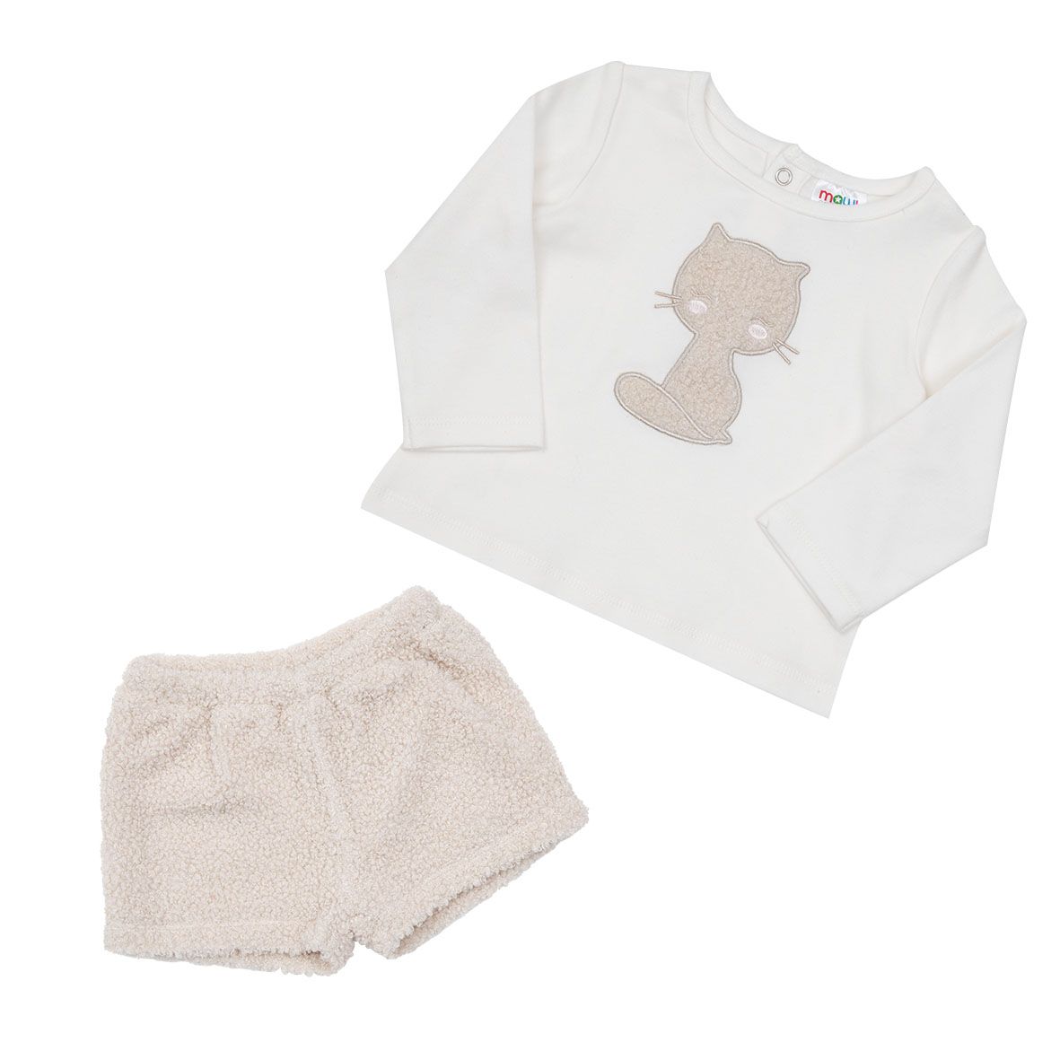 Completo maglia interlock + short morbidi bimba bianco/beige - Mawi