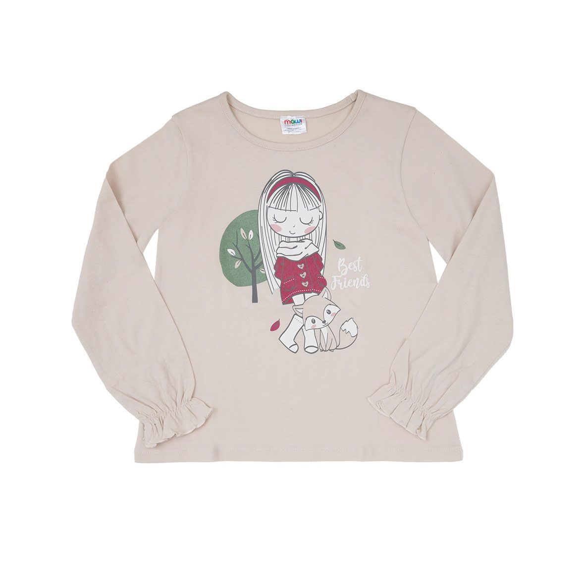 T-shirt manica lunga bimba beige stampata - Mawi