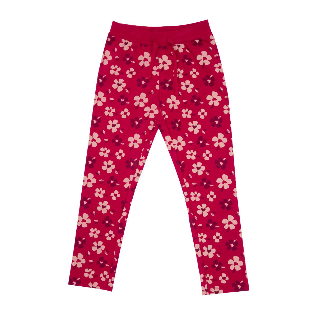 Pantalone felpato bimba rosso stampa floreale - Mawi
