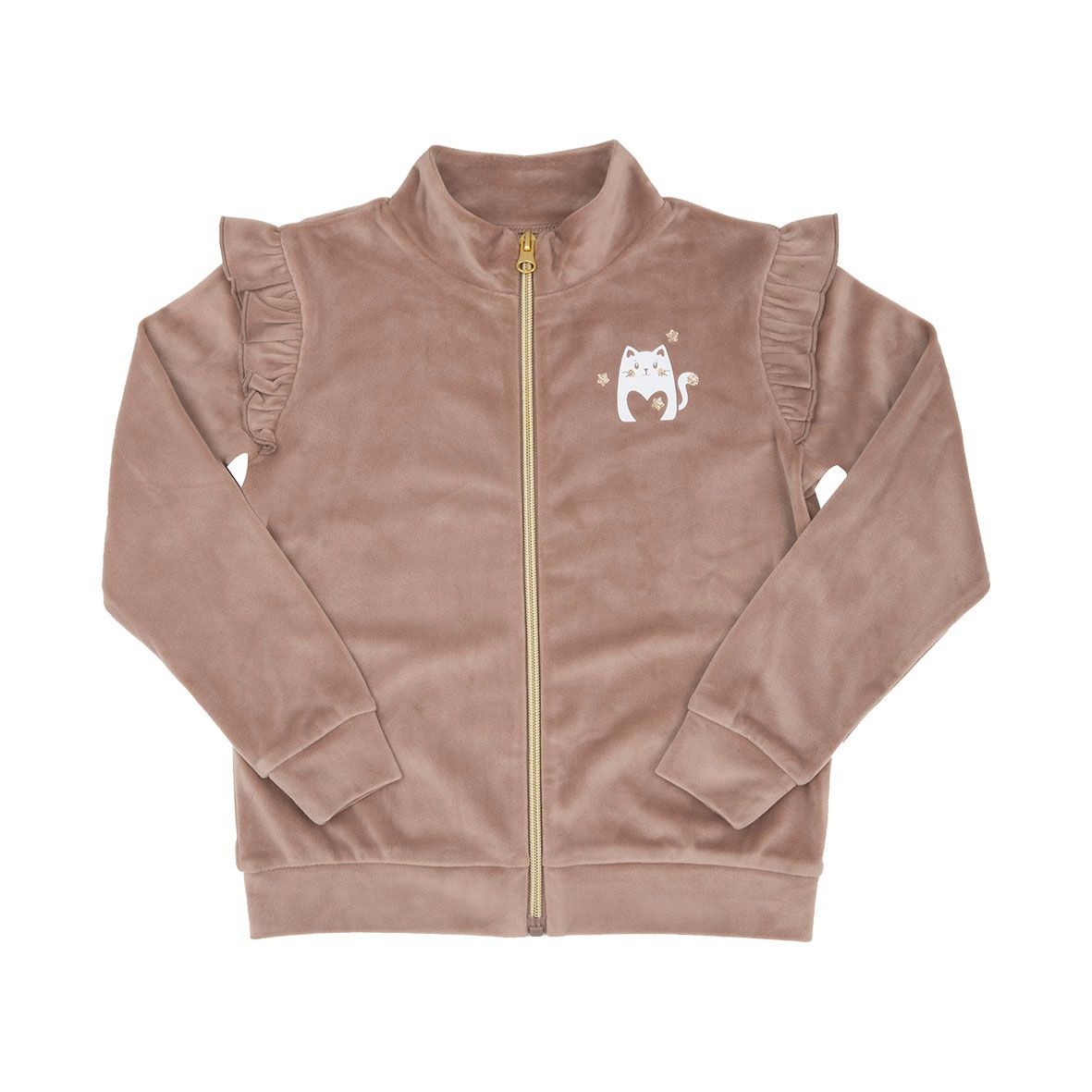 Felpa ciniglia zip bimba beige con rouches - Mawi