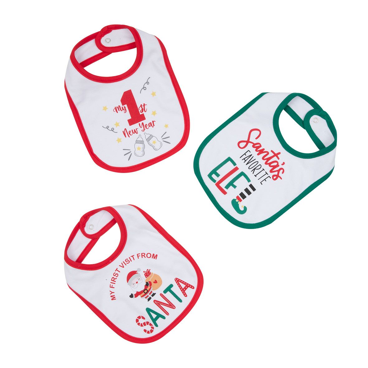 Set 3 bavaglini "christmas" con bottone - Mawi