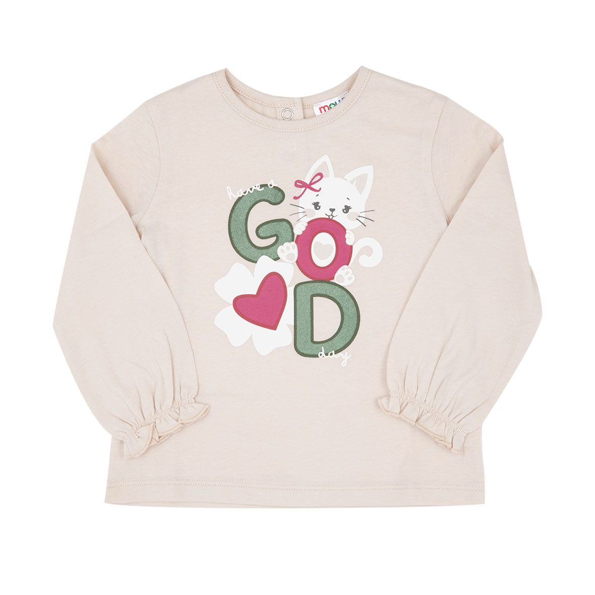 T-shirt manica lunga bimba bianca stampa gattino - Mawi