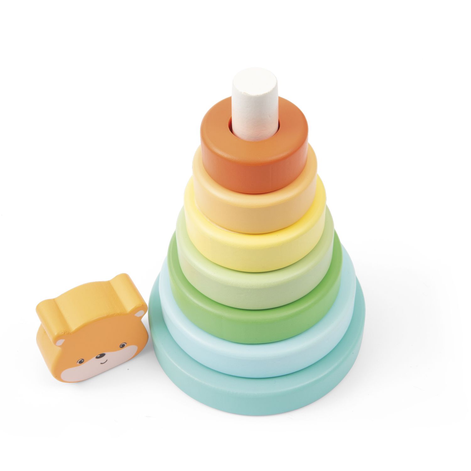 Torre arcobaleno impilabile con 6 anelli colorati - Wood N'play