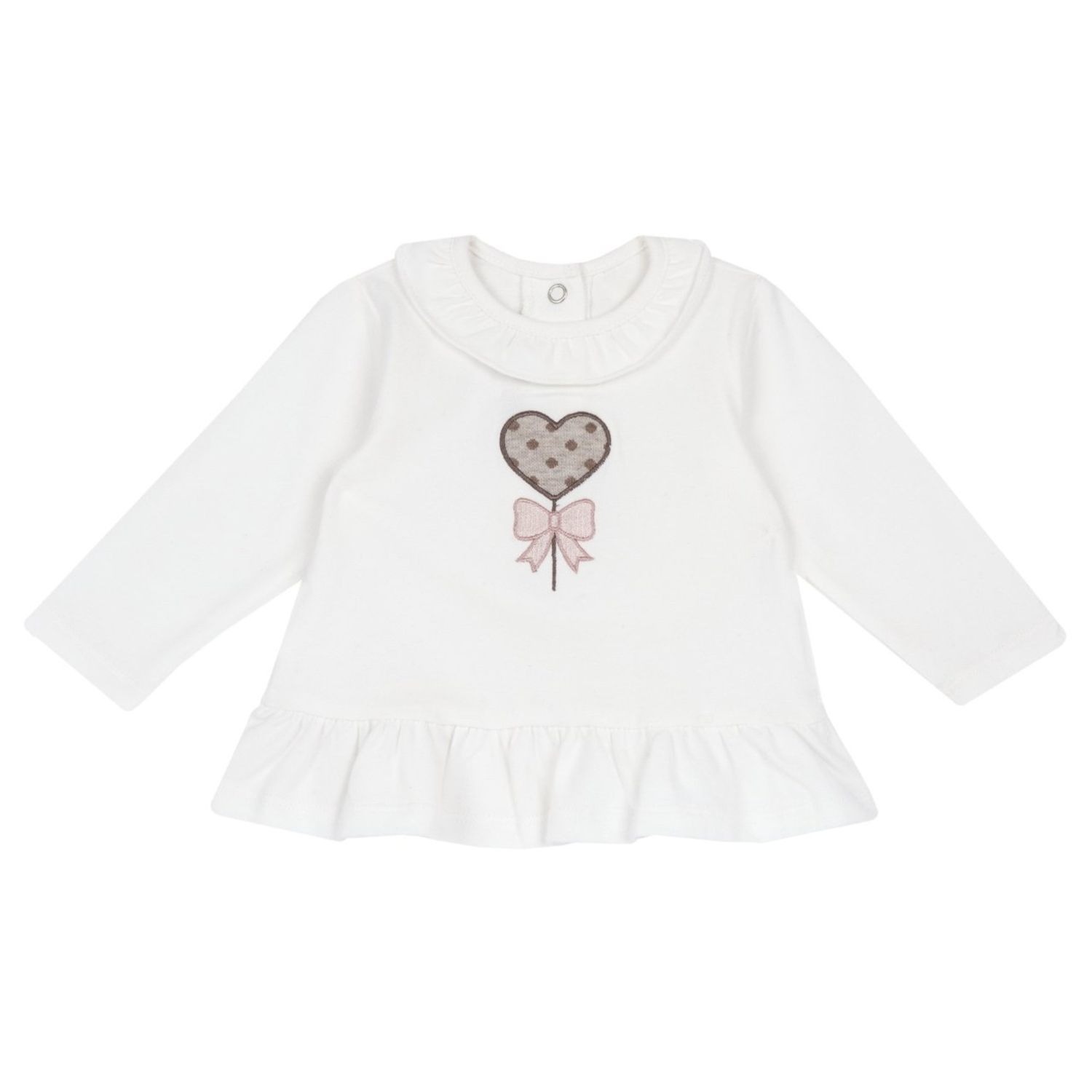 T.shirt m/l panna con rouches e applicazione cuore pois - chicco - Chicco