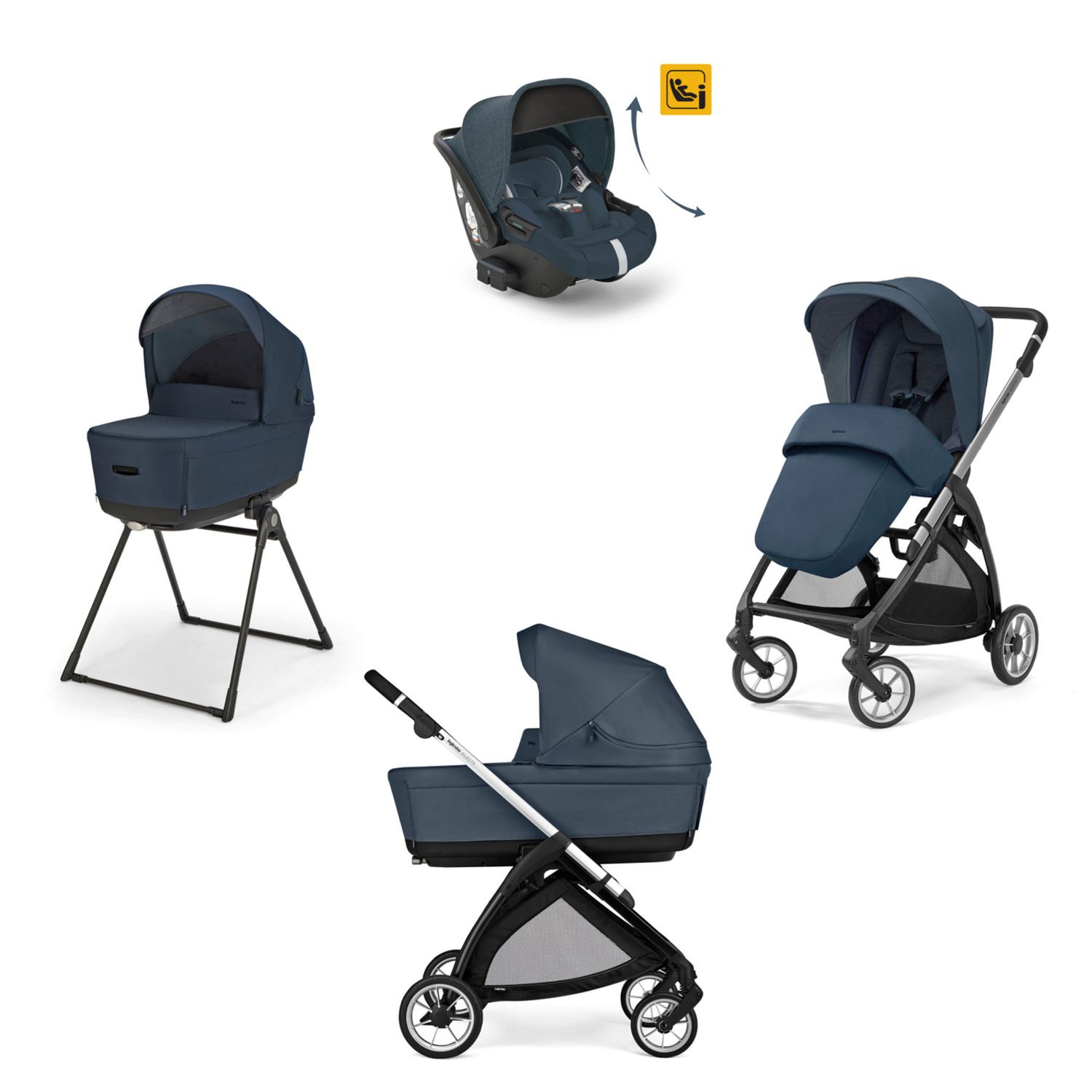 Electa system quattro colore hudson blue con telaio silver black e seggiolino darwin infant recline - inglesina - Inglesina