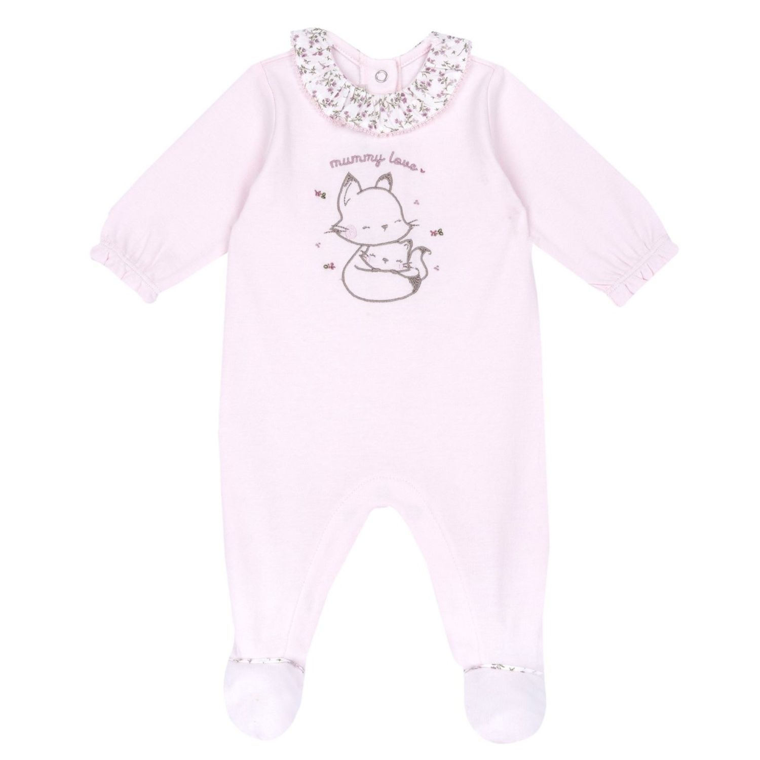 Tutina aperta entrogamba con colletto fiori e gattina - chicco - Chicco