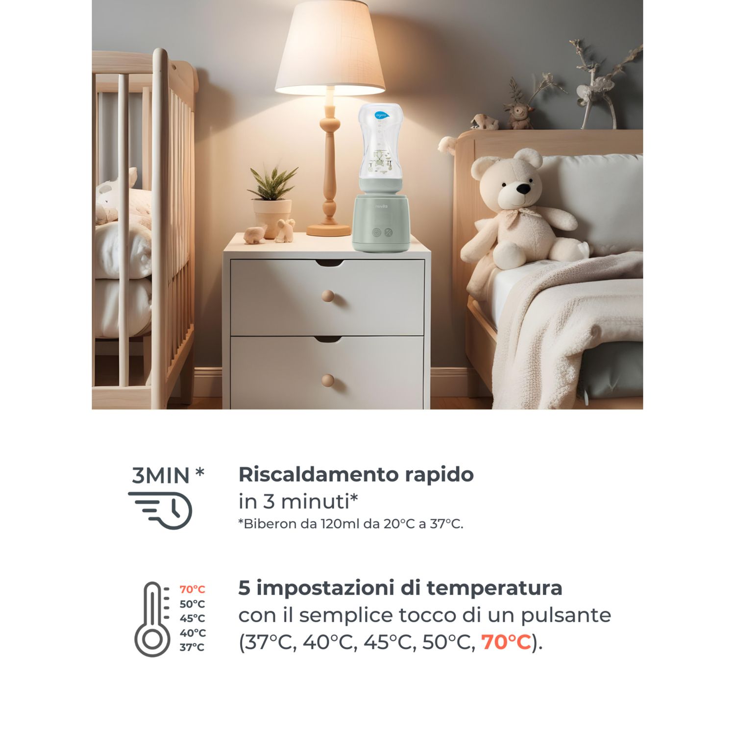 Scaldabiberon portatile mix70 universale con funzione di mescolamento 1164 - nuvita - Nuvita