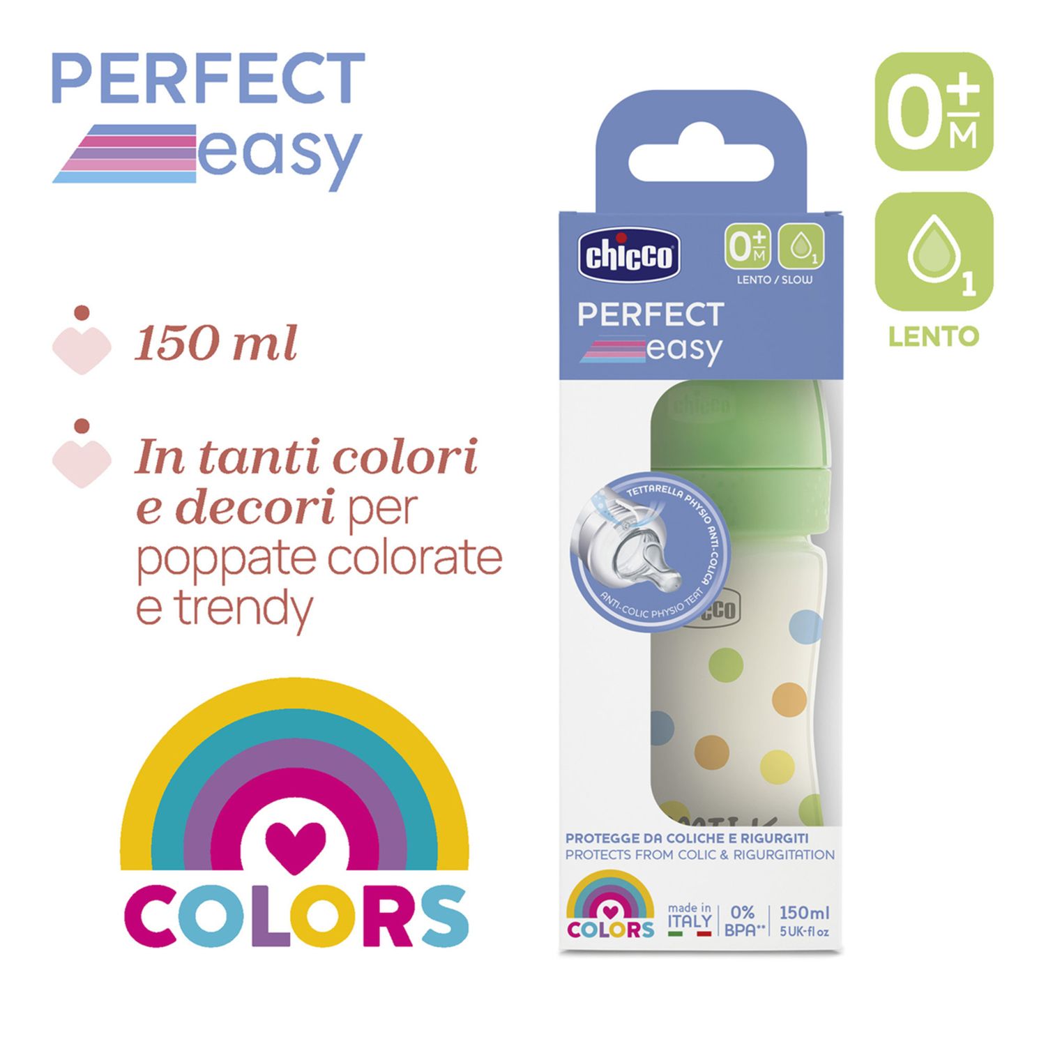 Biberon perfect easy 150ml in plastica verde - chicco - Chicco