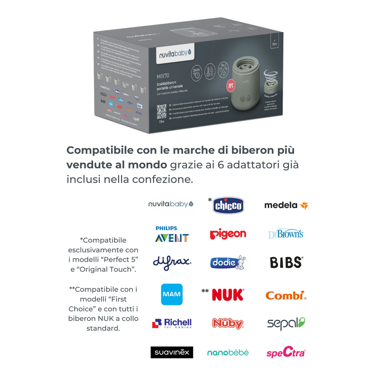 Scaldabiberon portatile mix70 universale con funzione di mescolamento 1164 - nuvita - Nuvita