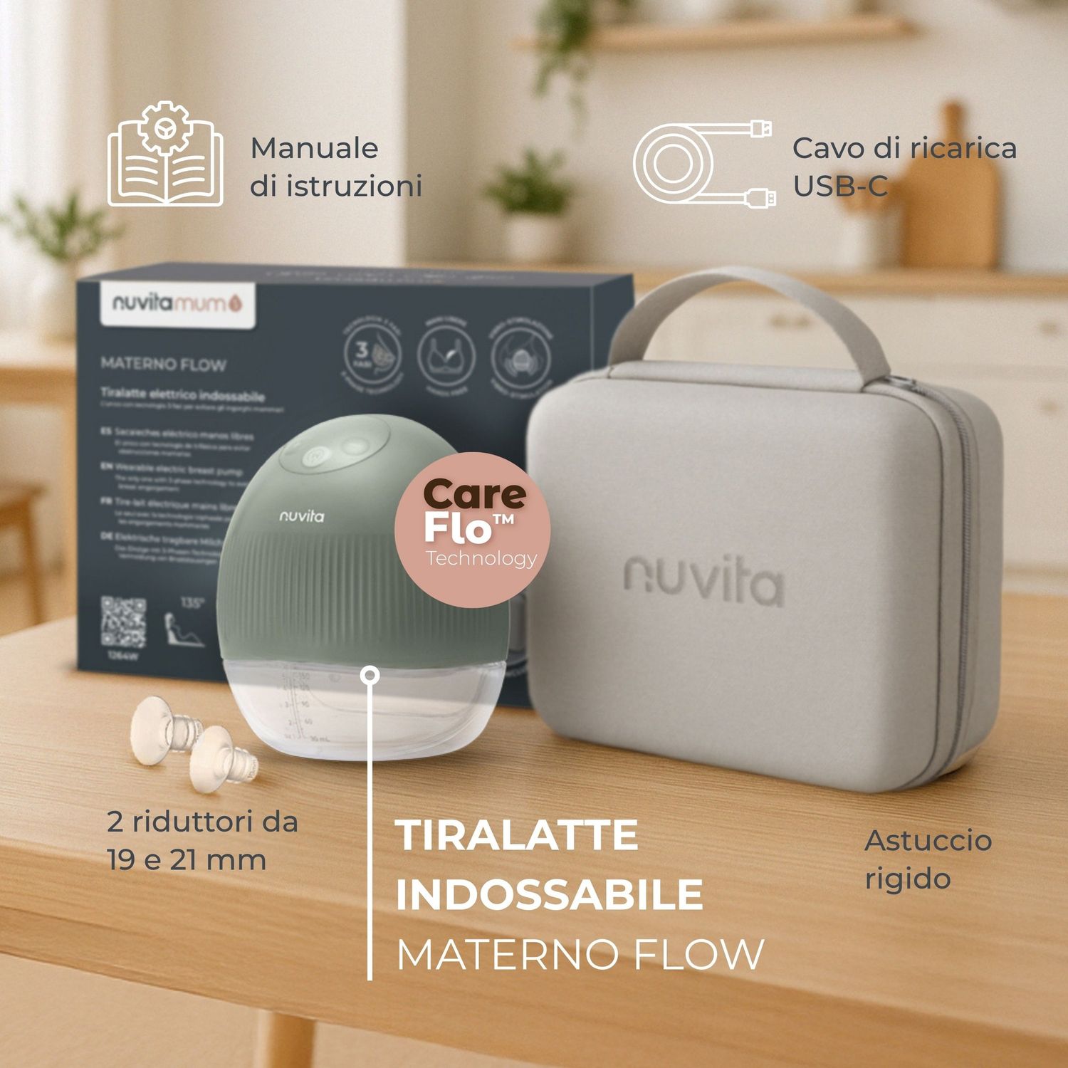 Tiralatte elettrico indossabile singolo materno flow a 3 fasi - nuvita - Nuvita