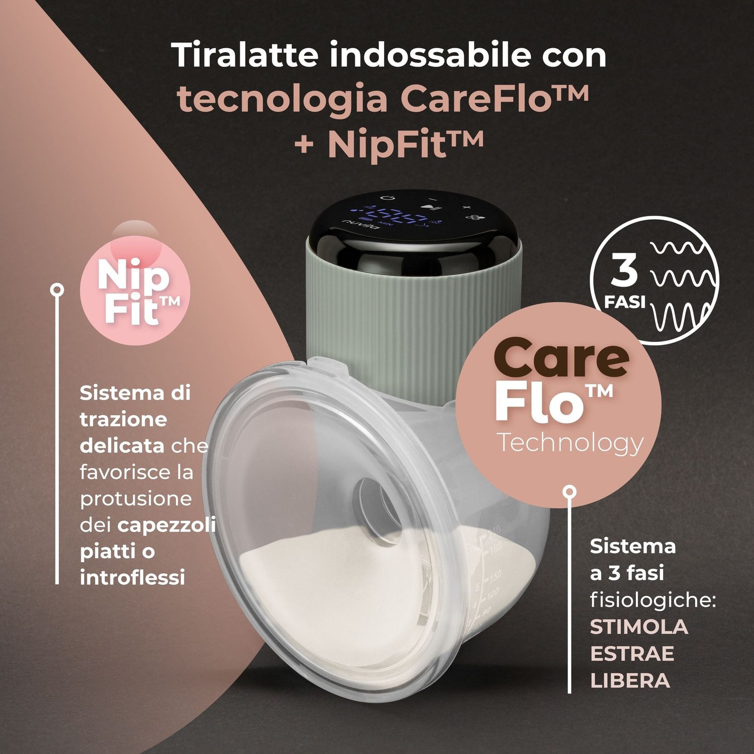Tiralatte elettrico indossabile singolo materno comfort a 3 fasi - nuvita - Nuvita