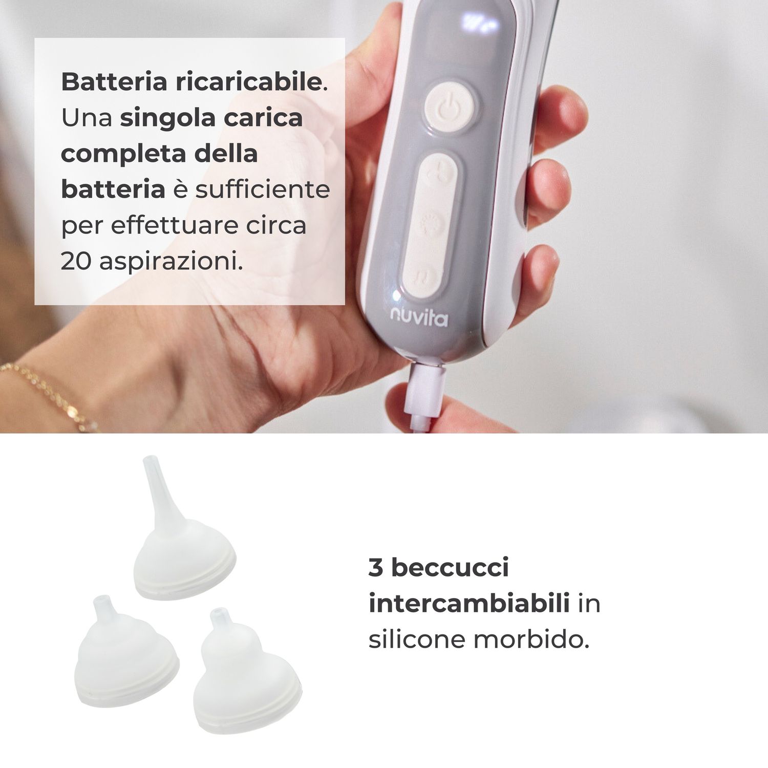 Aspiratore nasale elettrico con batteria ricaricabile nuvitamed - Nuvita