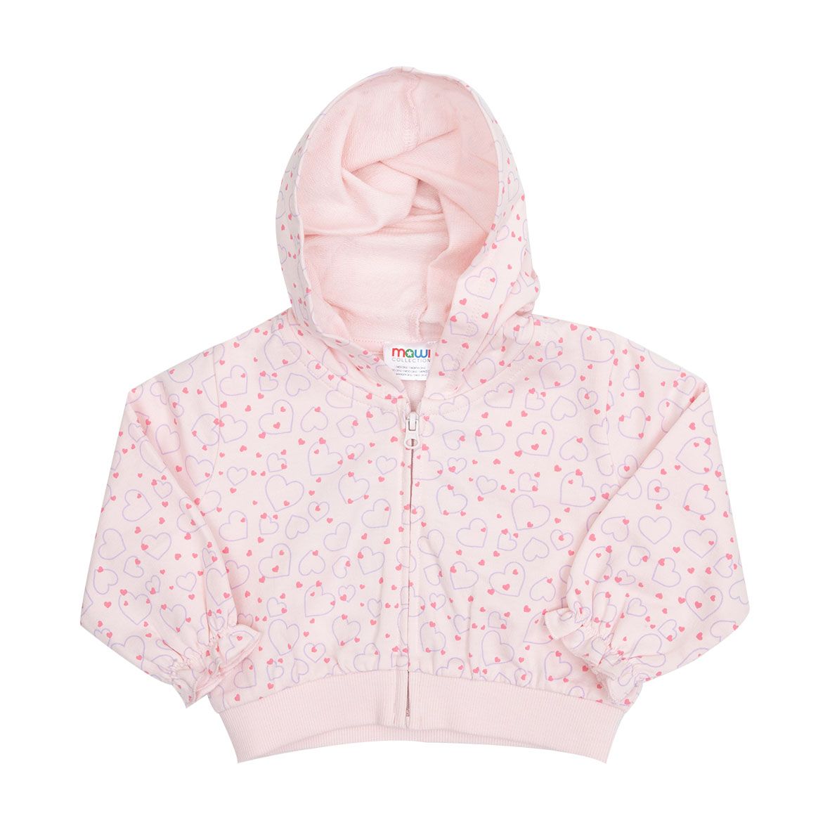 Felpa french terry con zip e cappuccio bimba rosa stampata - Mawi