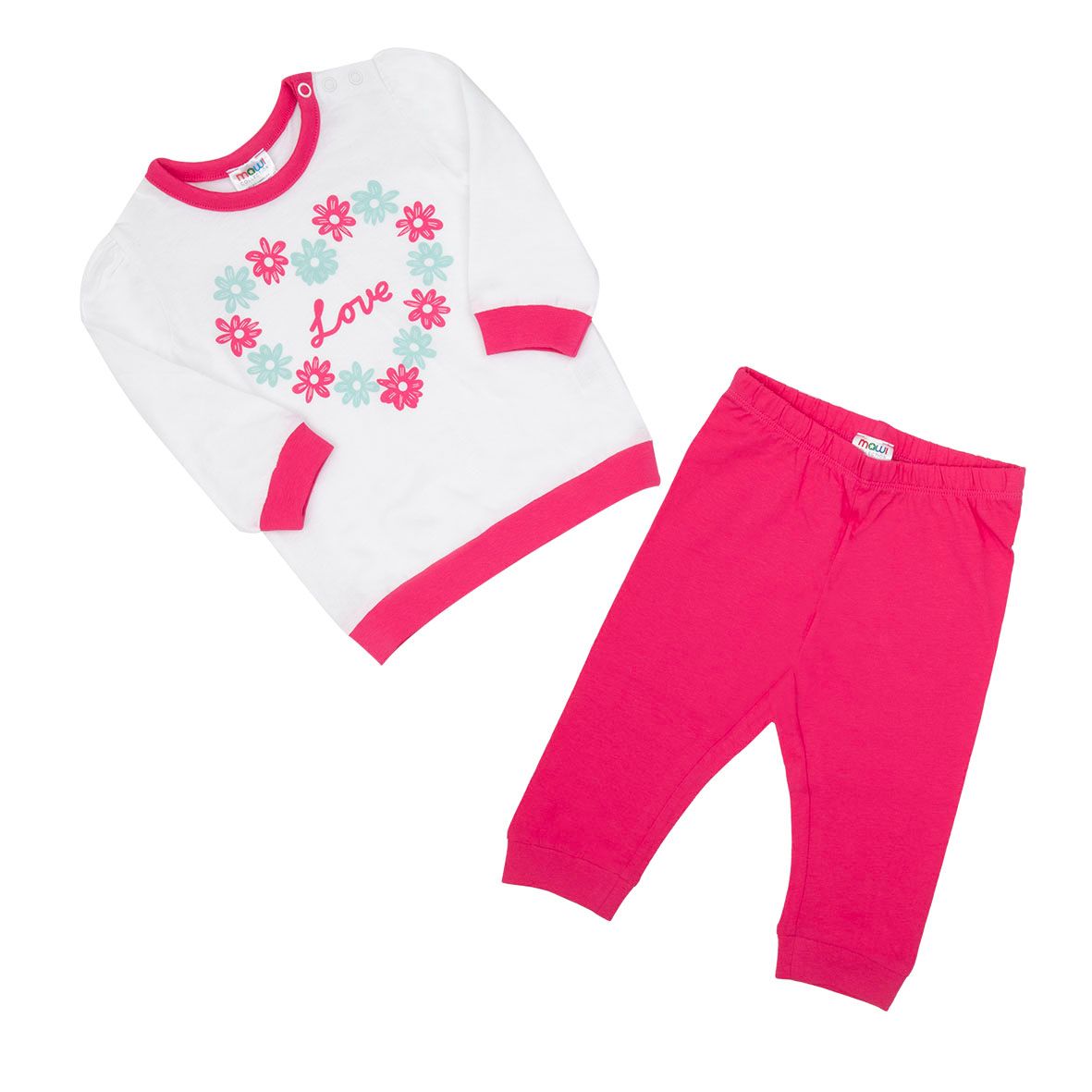 Pigiama bianco/fucsia bimba "love" - Mawi