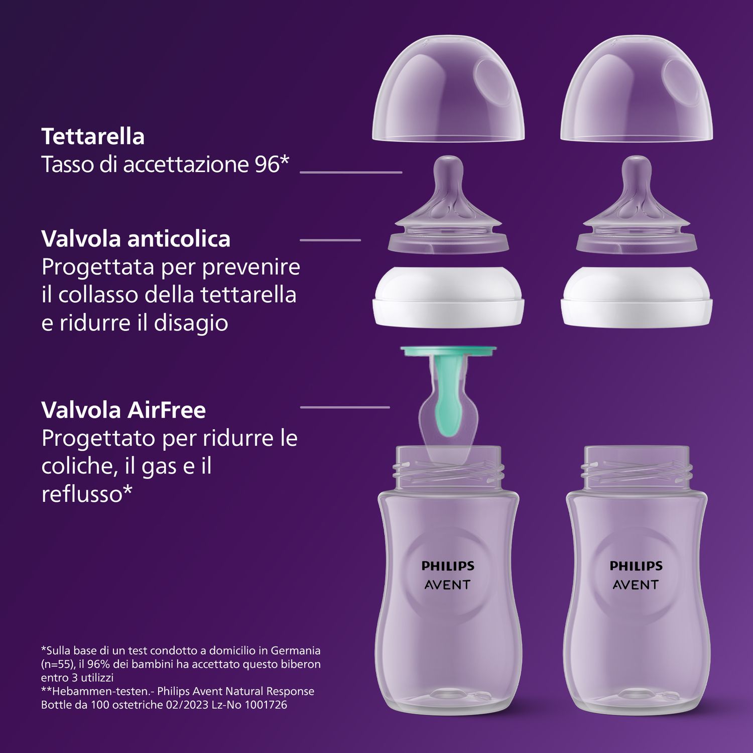 Biberon natural con tettarella a risposta naturale e valvola airfree  decorazione orsetto da 260 ml 1m+ | senza bpa - philips avent - Avent